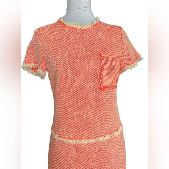 Rebecca Taylor Coral Tweed Fringe Mini Dress Size 2 - Picture 2 of 9